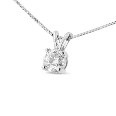 14K White Gold 1/4 Cttw Round Cut Lab Grown White Diamond 4-Prong Solitaire Pendant Necklace (F-G Color, VS2-SI1 Clarity) - 18"