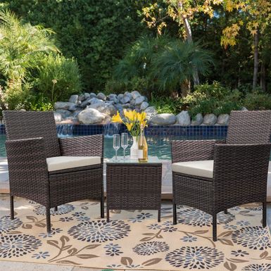 Homall 3 Pieces Patio Porch Furniture Sets PE Rattan Wicker Chairs with Table Outdoor Garden Furniture Sets - Brown/Beige