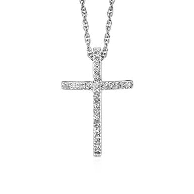 image of Narrow Cross Pendant with Diamonds in Sterling Silver (18 Inch) with sku:75487-18-rcj