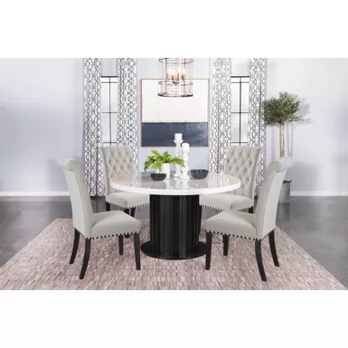 Sherry 5-piece Round Dining Set with Sand Velvet Chairs