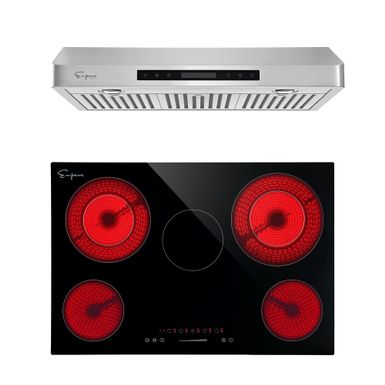 image of 2 Piece Kitchen Appliances Packages Including 30" Radiant Electric Cooktop and 36" Under Cabinet Range Hood - Black with sku:dqyxaslz7uhzzr7ltuqfngstd8mu7mbs-overstock