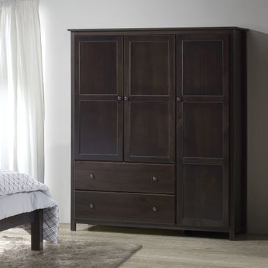 image of Grain Wood Furniture - Shaker 3-door Solid Wood Wardrobe - Espresso Finish with sku:lbwpohpaws0pc-jickr9wwstd8mu7mbs-gra-ovr