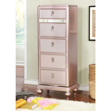image of Dzhebel I Transitional Solid Wood 5-Drawer Swivel Chest by Copper Grove - Rose Gold with sku:dio3dqlrndstl_kecwpf_gstd8mu7mbs-overstock