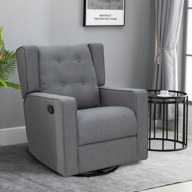 image of HomCom Grey Polyester Linen Upholstered Swivel Recliner Chair - Grey with sku:b8bse8ah4pcpt4iqrnmsuwstd8mu7mbs-overstock