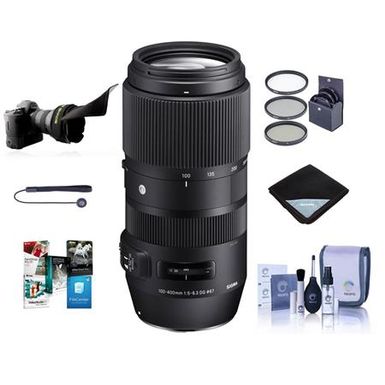 image of Sigma 100-400mm F5-6.3 DG OS HSM Lens for Nikon DSLR Cameras - Bundle With 67mm Filter Kit, Lens Wrap, Flex Lens Shade, Cleaning Kit, Capleash II, Software Package, with sku:sg100400nka-adorama