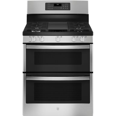 image of GE - 6.8 Cu. Ft. Freestanding Double-Oven Gas Convection Range with Self-Cleaning - Stainless steel with sku:jgbs86spss-jgbs86spss-abt
