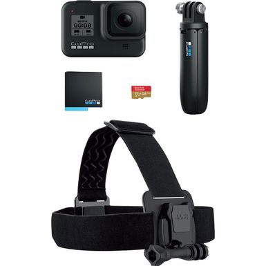 image of GoPro HERO8 Black Retail Bundle - Includes HERO8 Black Camera Plus Shorty, Head Strap, 32GB SD Card, and 2 Rechargeable Batteries with sku:b07xp44mtv-gop-amz