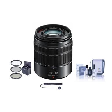 image of Panasonic Lumix G Vario 45-150mm f/4.0-5.6 ASPH Lens for G Series Cameras, Matte Black - Bundle With Filter Kit, Capleash II, Cleaning Kit with sku:ipc45150bma-adorama