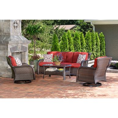 image of Hanover - Strathmere 6-Piece Wicker Patio Set - Crimson Red/Brown with sku:bb21299782-4214235-bestbuy-hanover