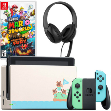 image of Nintendo Switch Console - 32GB - Animal Crossing: New Horizons Edition Bundle (Super Mario 3D World + Bowser's Fury Included) with sku:nswancmarbun-electronicexpress