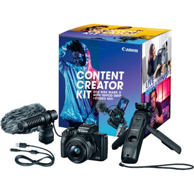 image of Canon - EOS M50 Mark II Mirrorless Camera with EF-M 15-45mm Lens Content Creator Kit - Black with sku:eosm50mkiibk-videokit-4728c052-abt