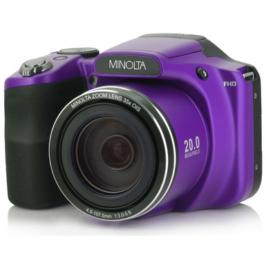 image of Minolta M35Z 20MP 1080p HD Bridge Digital Camera with 35x Optical Zoom, Purple with sku:imn35zp-adorama