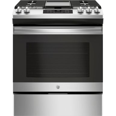 image of GE - 5.3 Cu. Ft. Slide-In Gas Range - Stainless steel with sku:jgss66ss-jgss66selss-abt