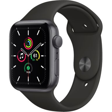 image of Apple Watch SE - GPS 44mm Space Gray Aluminum Case - Black Sport Band with sku:bb21032465-6215920-bestbuy-apple
