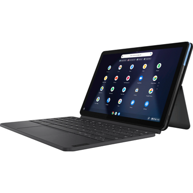 image of Lenovo - Chromebook Duet - 10.1"- Tablet - 128GB - With Keyboard - Ice Blue + Iron Gray with sku:bb21490691-6401727-bestbuy-lenovo