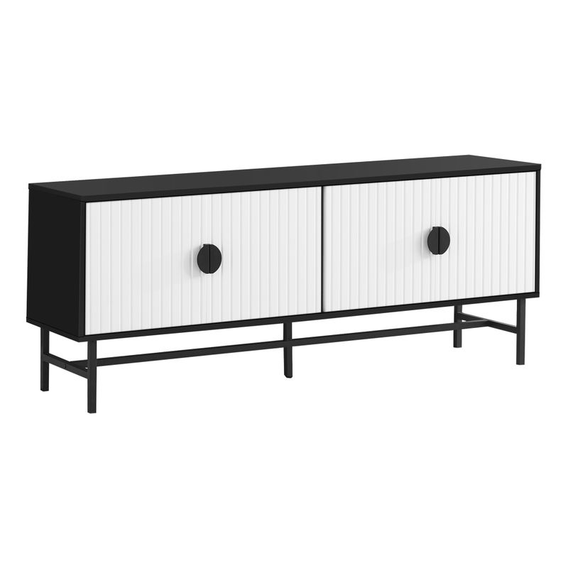 TV Stand - 60"L / Black / White Doors With Black Metal