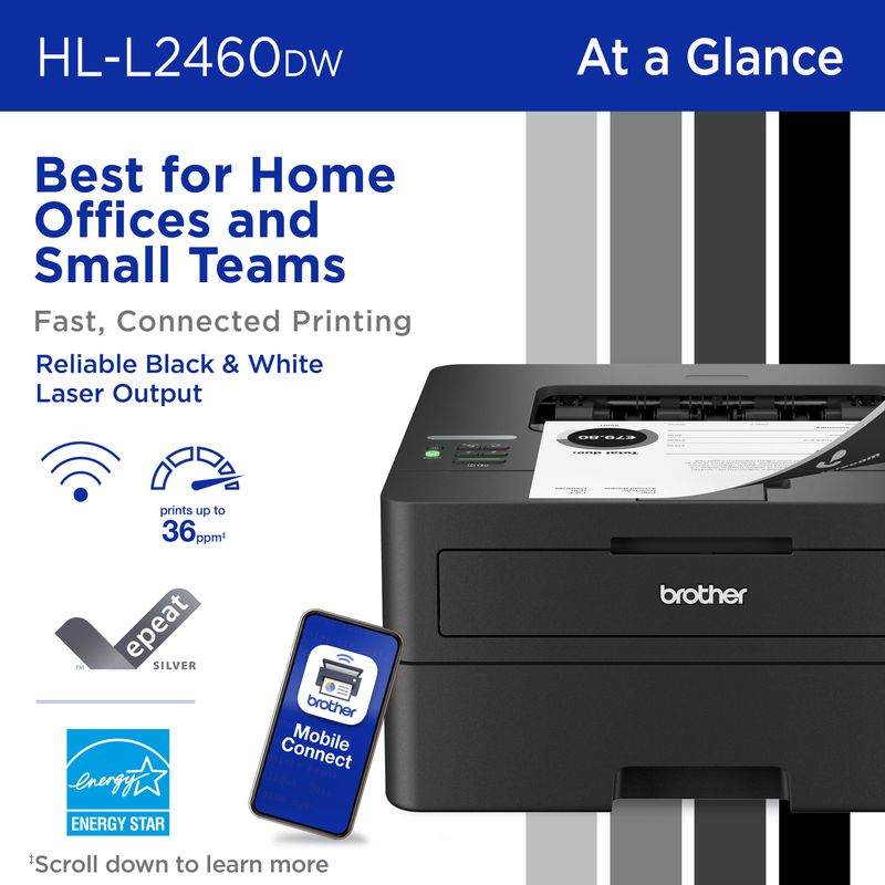 Brother - HL-L2460DW Wireless Black-and-White Refresh Subscription Eligible Laser Printer - Gray