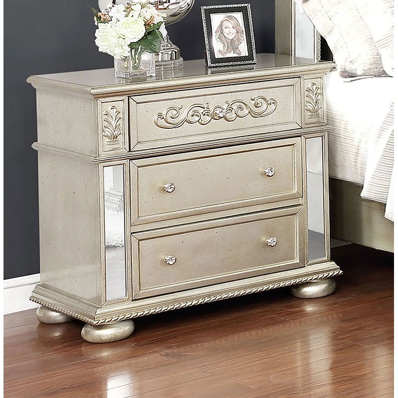 Heidi 3-drawer Nightstand Metallic Platinum