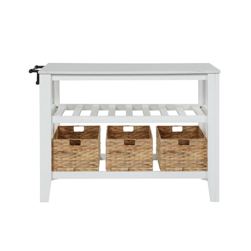 ACME Sezye Kitchen Island, Natural Marble Top & White Finish