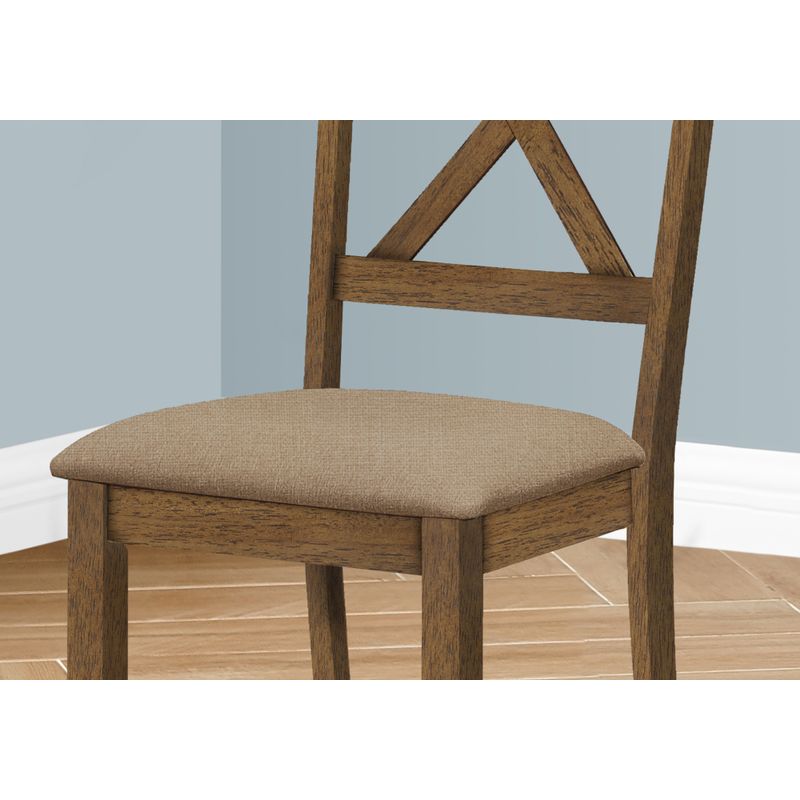 Dining Chair/ Set Of 2/ Side/ Upholstered/ Kitchen/ Dining Room/ Pu Leather Look/ Wood Legs/ Brown/ Beige/ Transitional