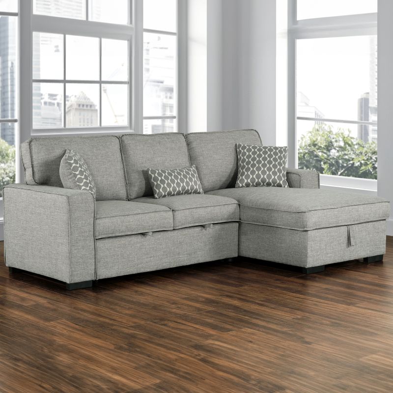Wren 95 in. Light Grey 2-Piece Right Facing L Shaped Sleeper Sectional with Storage
