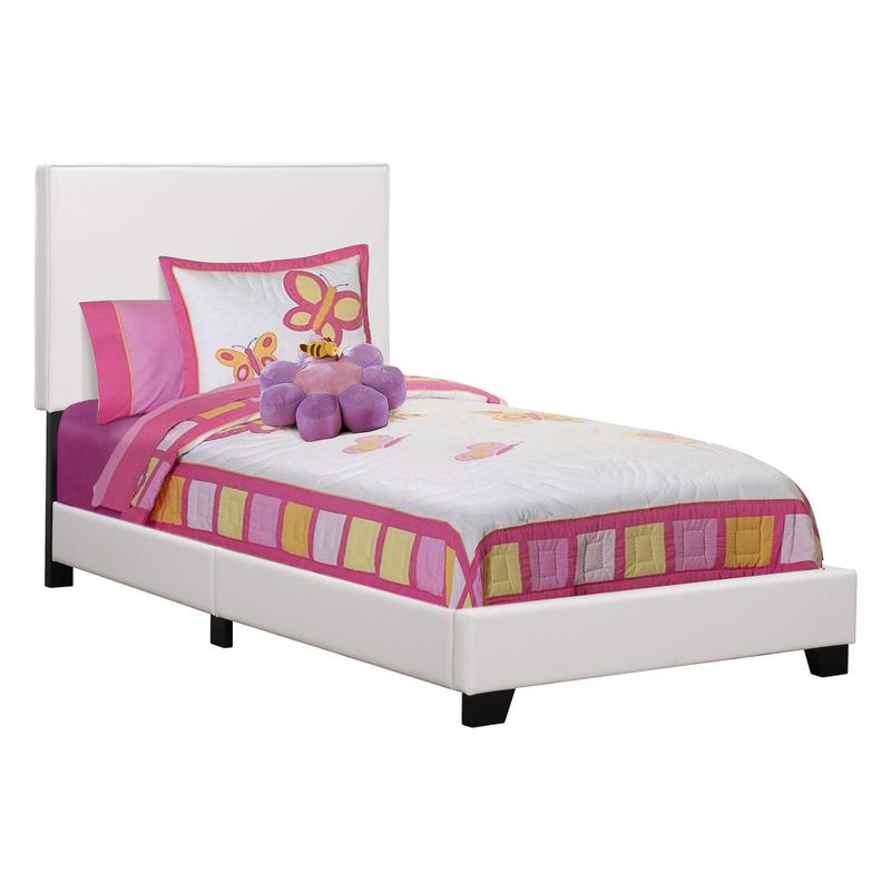 Bed/ Twin Size/ Platform/ Bedroom/ Frame/ Upholstered/ Pu Leather Look/ Wood Legs/ White/ Transitional