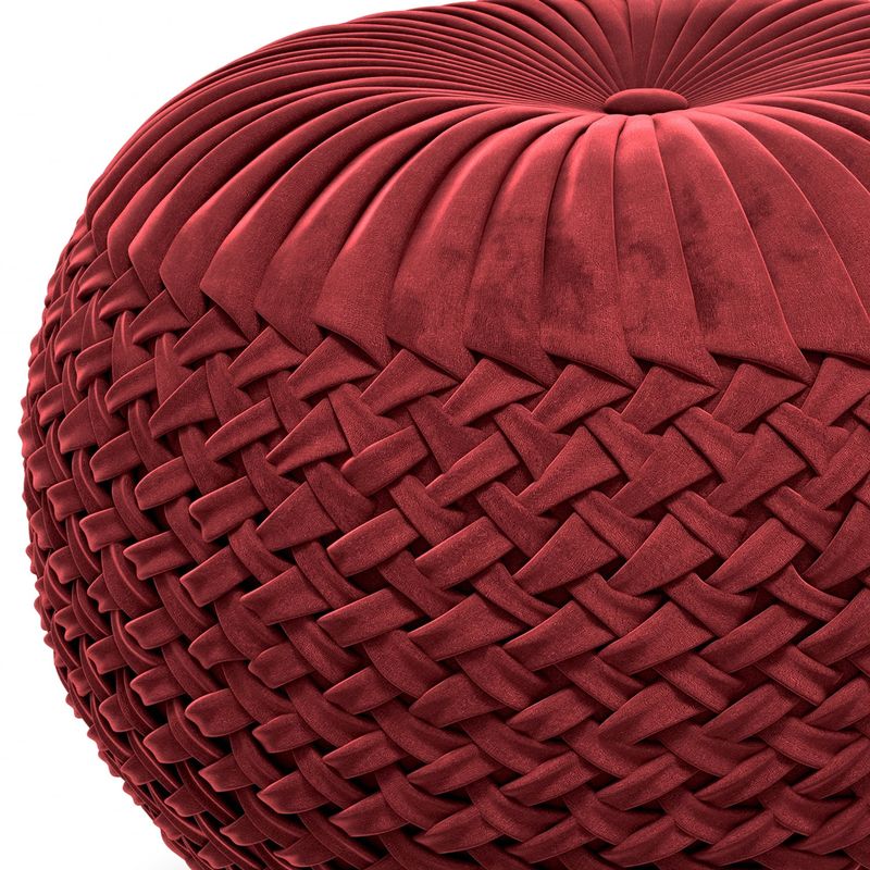 Simpli Home - Grafton Velvet Round Pouf - Maroon