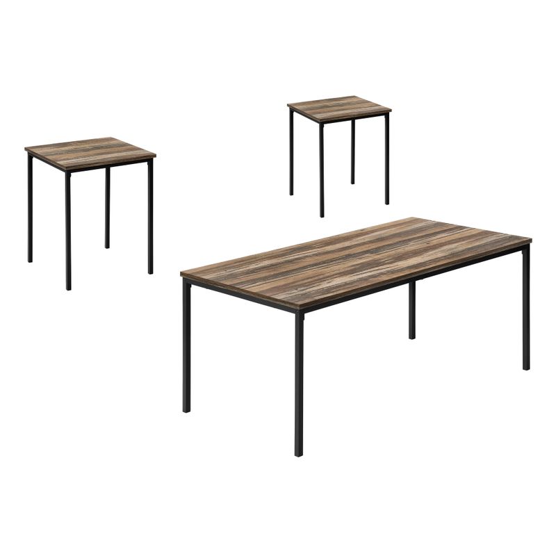 Table Set - 3Pcs Set / Brown Reclaimed / Black Metal