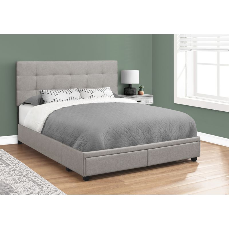 Bed - Queen Size / Grey Linen With 2 Storage Drawers