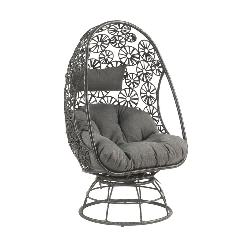 ACME Hikre Patio Lounge Chair & Side Table, Clear Glass, Charcoal Fabric & Black Wicker