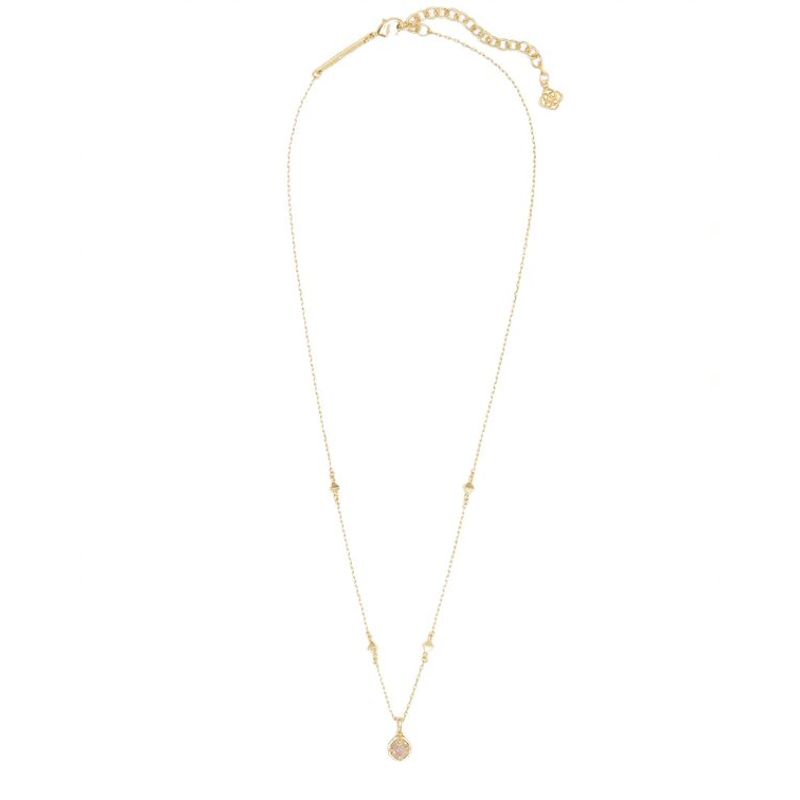 Kendra Scott Nola Short Gold Pendant Necklace (Gold/Iridescent Drusy)