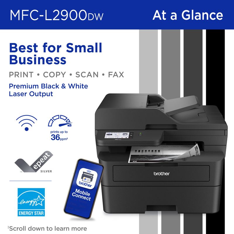 Brother - MFC-L2900DW Wireless Black-and-White Refresh Subscription Eligible All-In-One Laser Printer - Gray
