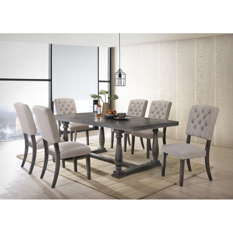 ACME Bernard Side Chair (Set-2), Linen & Weathered Gray Oak