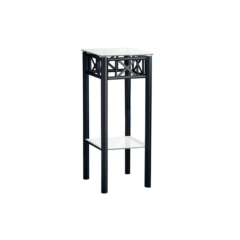 Accent Table/ Side/ End/ Plant Stand/ Square/ Living Room/ Bedroom/ Metal/ Tempered Glass/ Black/ Transitional