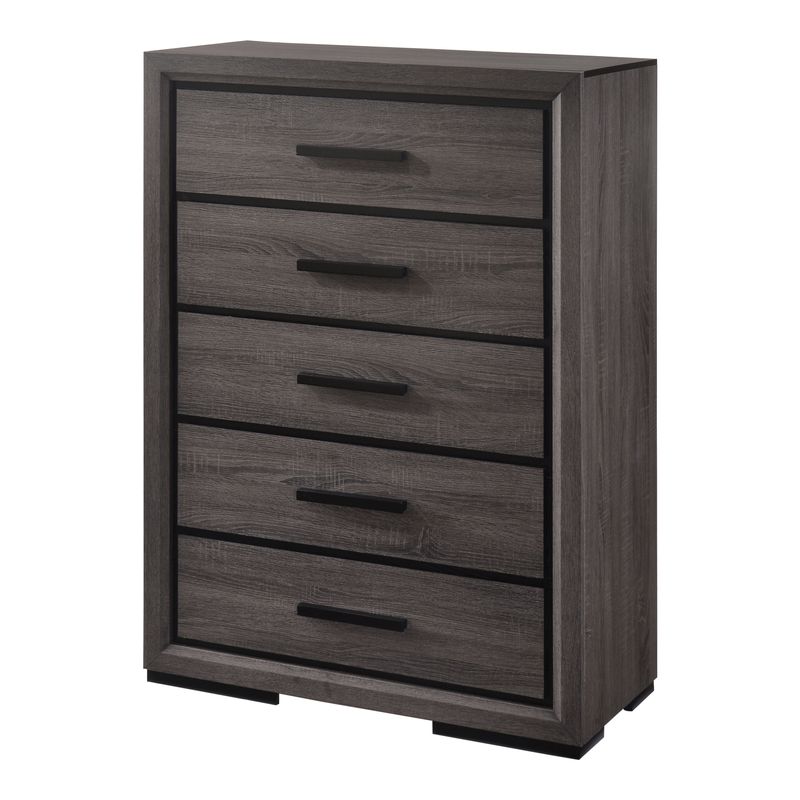 Contemporary Wood 5-Drawer Chest in Gray