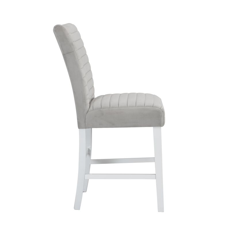 ACME Elizaveta Counter Height Chair (Set-2), Gray Velvet, Faux Crystal Diamonds &White High Gloss Finish