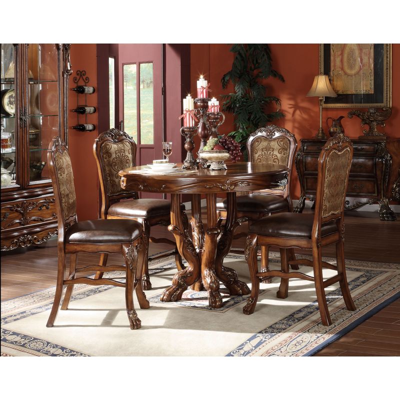 ACME Dresden Counter Height Chair (Set-2), Synthetic Leather & Cherry Oak