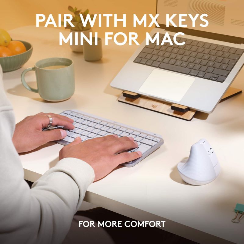 Logitech - Lift for Mac Bluetooth Optical Ergonomic Mouse with 4 Customizable Buttons - Wireless - Off-White