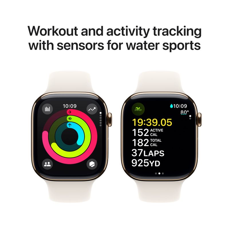 Apple Watch Series 10 (GPS+Cellular) 46mm Titanium Case with Starlight Sport Band - M/L - Gold - (2024)
