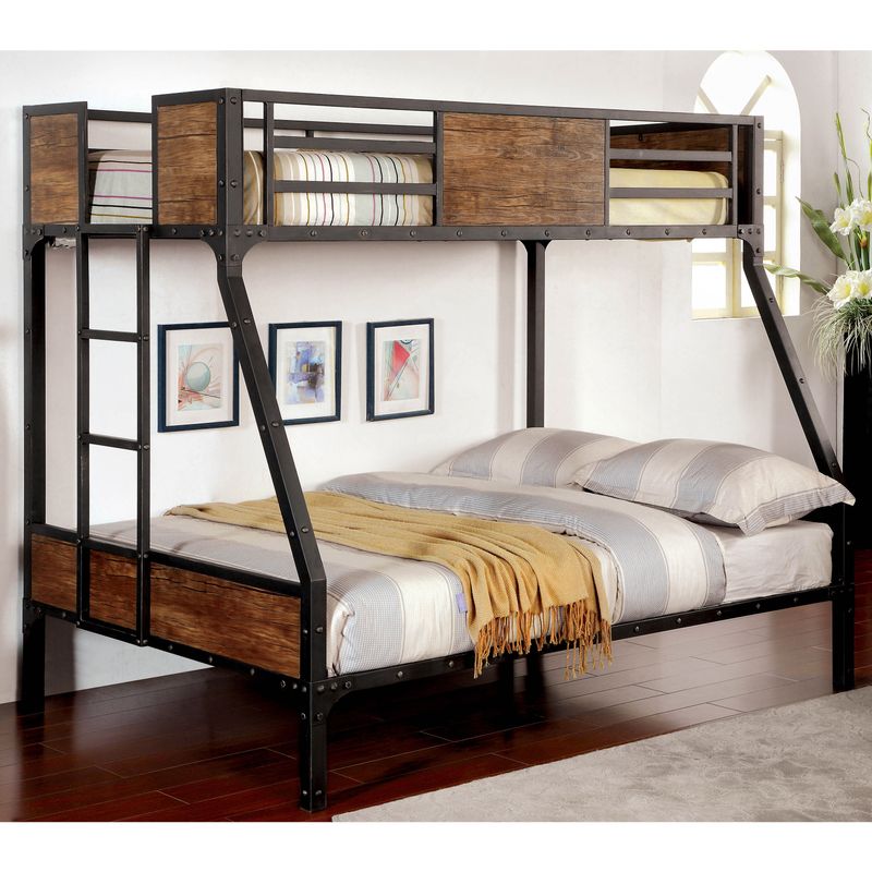 Industrial Metal Twin Over Full Bunk Bed in Black