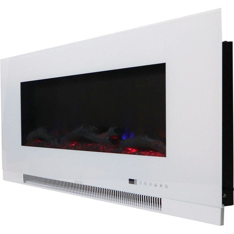 50-In. Wall-Mount Electric Fireplace in White with Multi-Color Flames and Driftwood Log Display