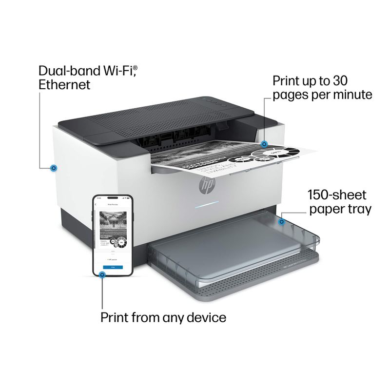HP - LaserJet M209dw Wireless Black-and-White Laser Printer - White & Slate
