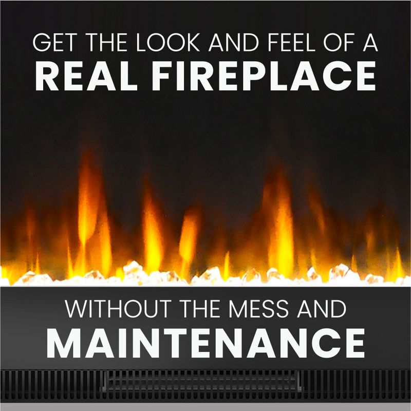 72-In. Wall-Mount Electric Fireplace in Black with Multi-Color Flames and Crystal Rock Display