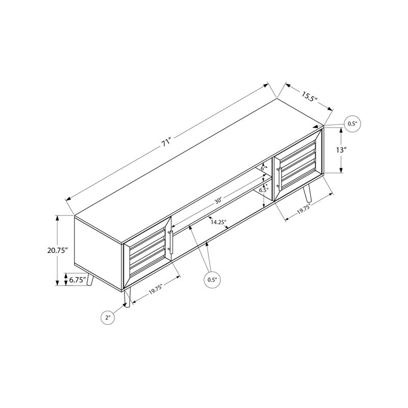 TV Stand - 72"L / Brown Wood-Look With 2 Doors