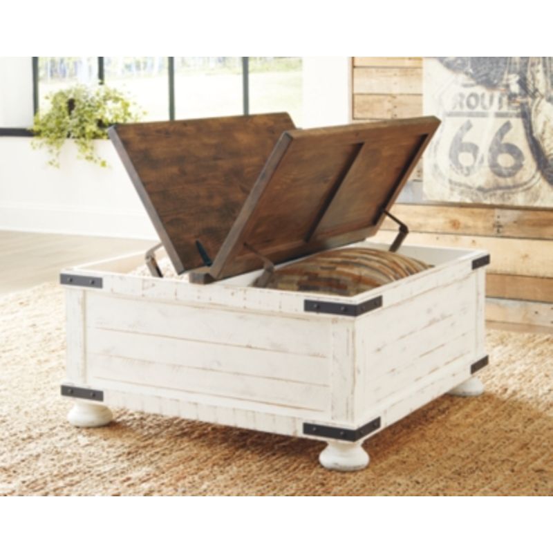 White/Brown Wystfield Cocktail Table with Storage