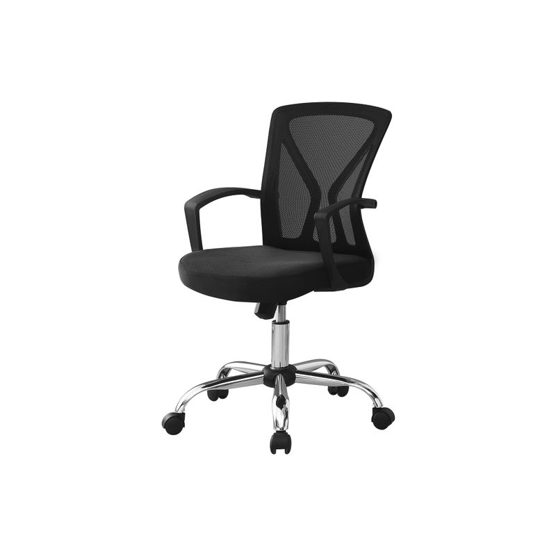 Office Chair/ Adjustable Height/ Swivel/ Ergonomic/ Armrests/ Computer Desk/ Work/ Metal/ Fabric/ Black/ Chrome/ Contemporary/ Modern