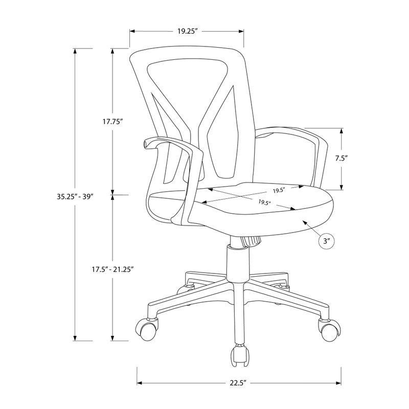 Office Chair/ Adjustable Height/ Swivel/ Ergonomic/ Armrests/ Computer Desk/ Work/ Metal/ Fabric/ Grey/ Black/ Contemporary/ Modern