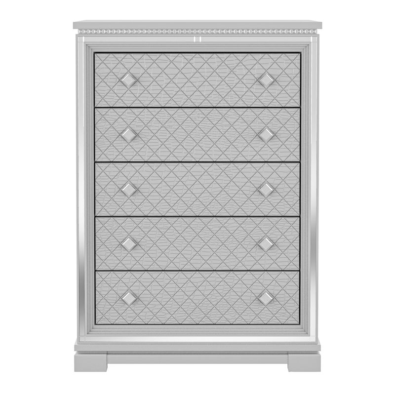 Glam 5-Drawer Silver Chest of Drawers