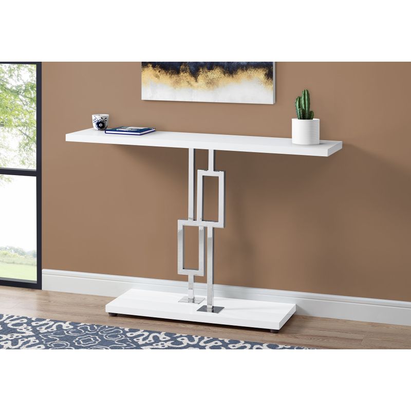 Accent Table/ Console/ Entryway/ Narrow/ Sofa/ Living Room/ Bedroom/ Metal/ Laminate/ Glossy White/ Chrome/ Contemporary/ Modern