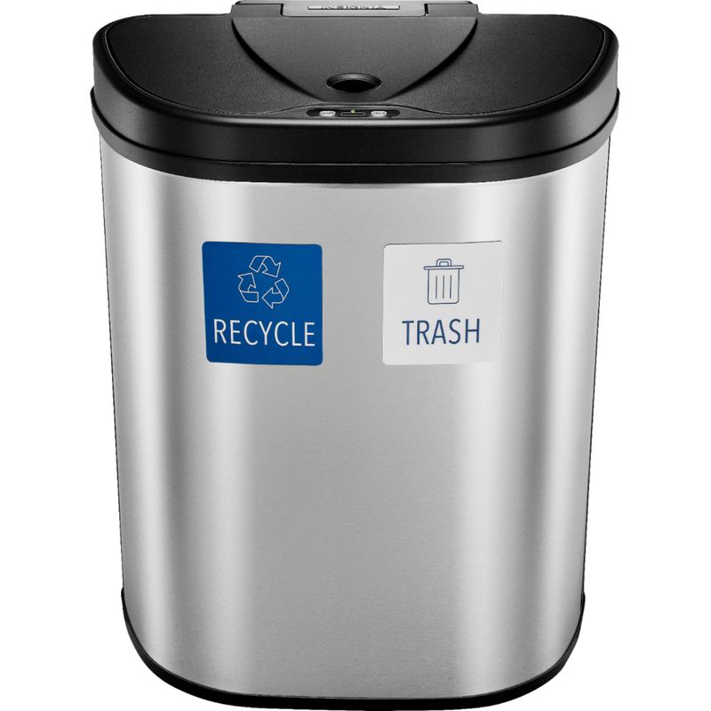 Insignia - 18 Gal. Automatic Trash Can with Recycle and Waste Divider - Stainless steel